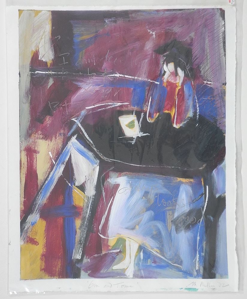 Acrylic on Paper signed M. (Michelle) Miller'02, 22" x 17 3/4", "Gin & Tonic".: Acrylic on Paper signed M. (Michelle) Miller'02, 22" x 17 3/4", "Gin & Tonic".