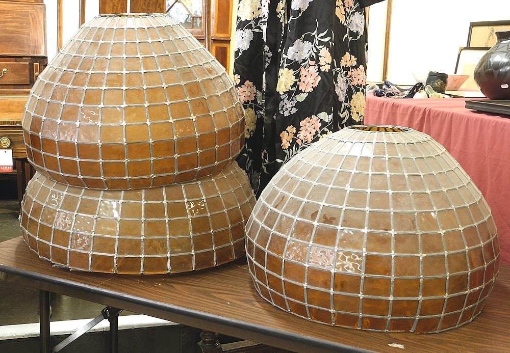 3 Amber Light Shades, 20" Diameter.: 3 Amber Light Shades, 20" Diameter.