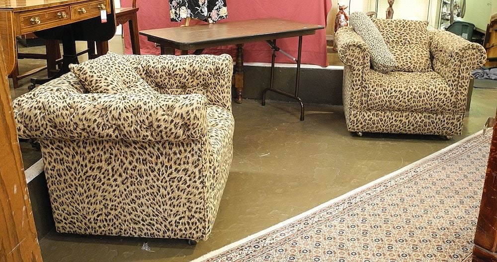 Pair of Leopard Print Club Chairs.: Pair of Leopard Print Club Chairs.