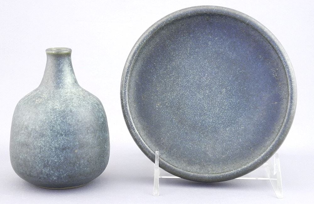 2 Grove Pottery Items: Vase Monogrammed Jan & Helga / Dish Monogrammed Jan. (1 of 3)