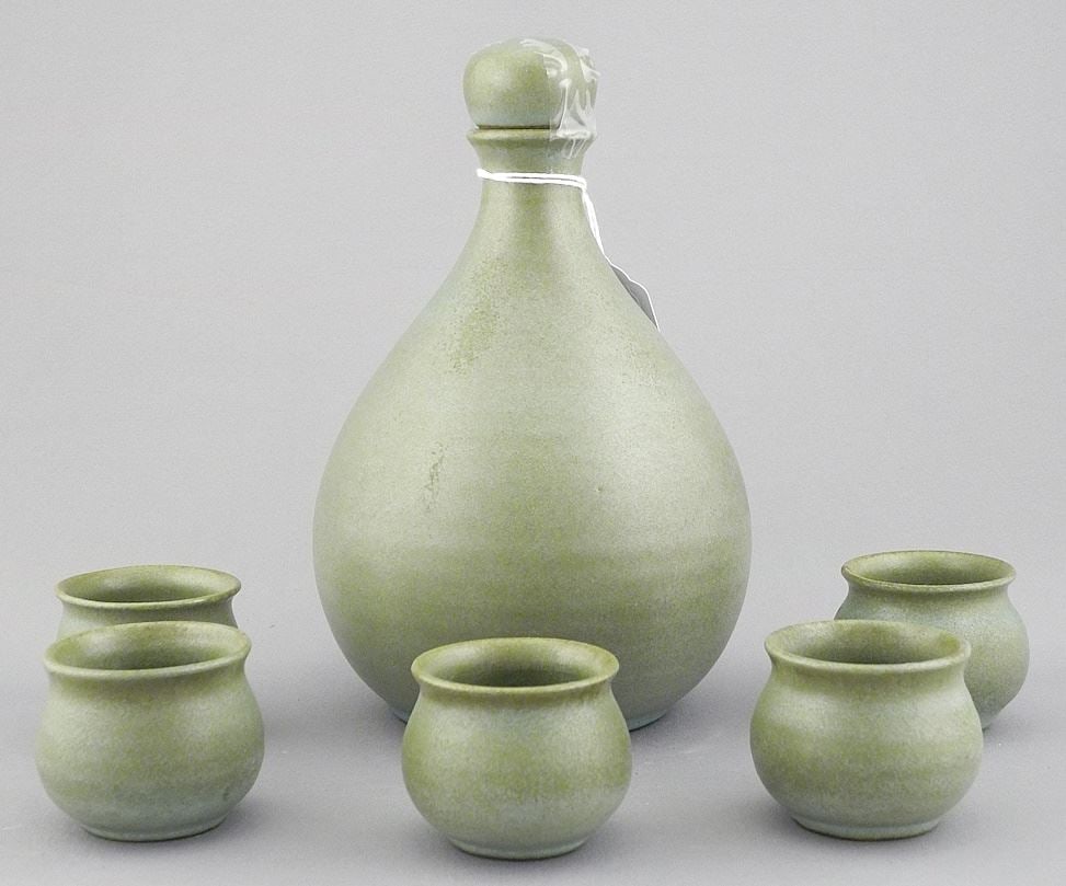 6 Piece Sake Set Monogrammed JG (Jan Grove), 7 1/2"h. (1 of 4)