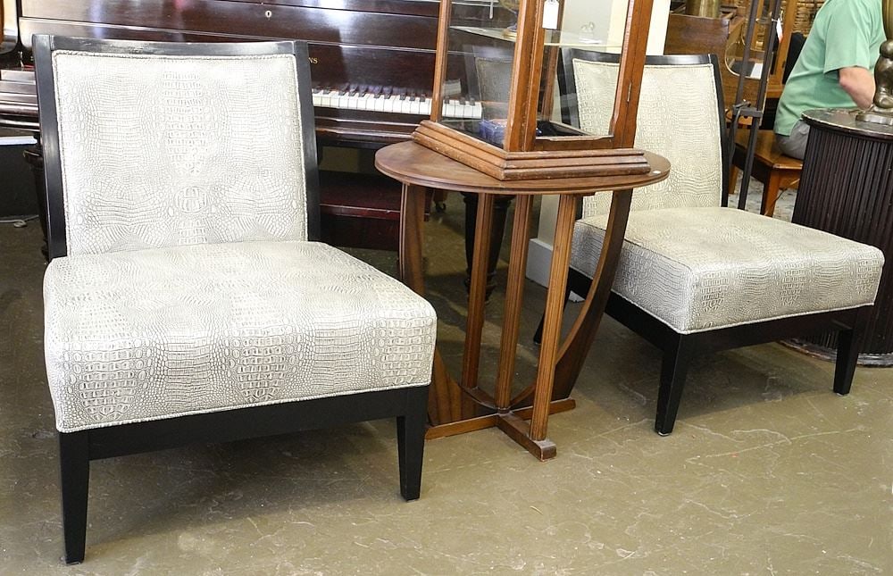 Pair of Alligator Print Low Armless Chairs, 34"h.: Pair of Alligator Print Low Armless Chairs, 34"h.
