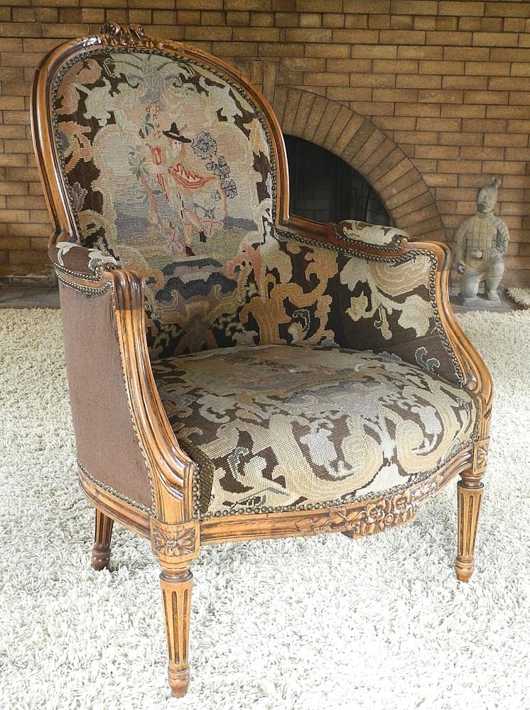 Victorian Tapestry Upholstered Walnut Armchair, 39" x 29"w. (1 of 6)