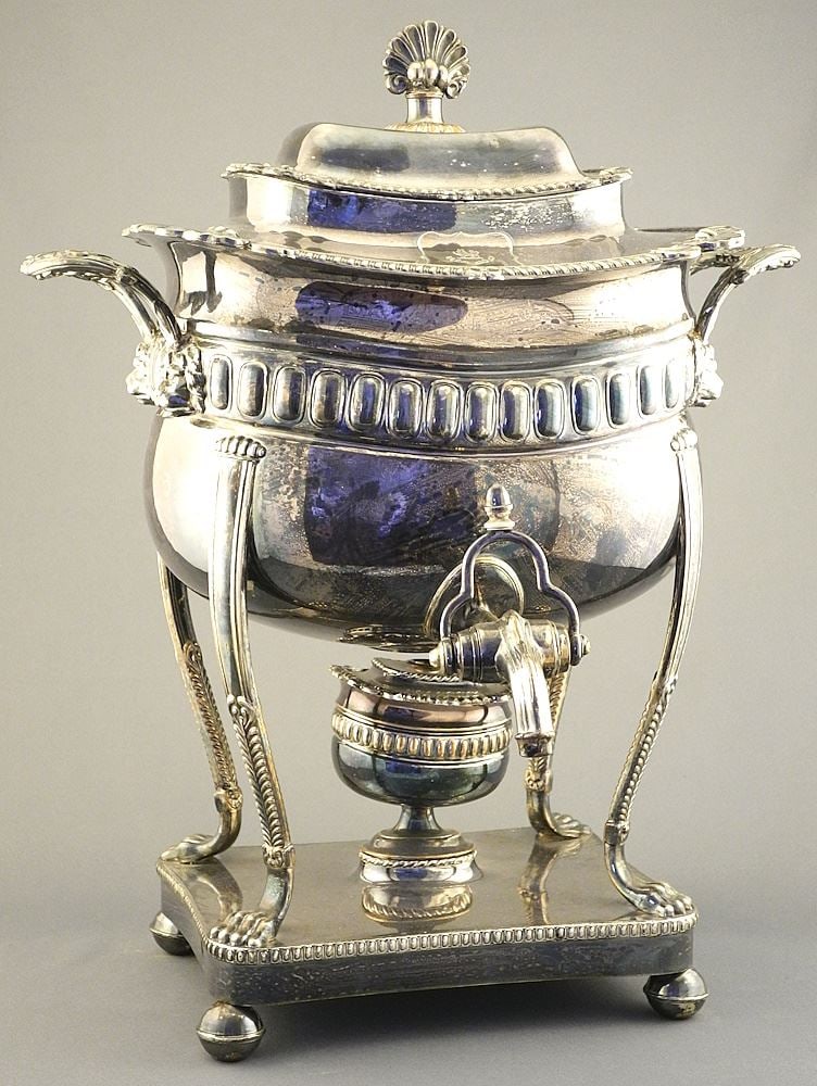 Old Sheffield Plate Hot Water Urn, 17 1/2" x 13 3/4" x 12". (1 of 4)