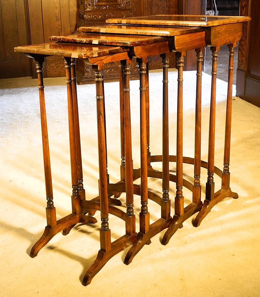 Set of Four Georgian Rosewood Nesting Tables, 18" x 12 1/2" x 30 1/4" h. (1 of 7)