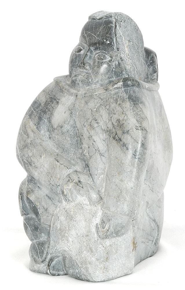 Inuit Stone Sculpture signed Indistinctly on Base Dated 1973, "Mother & Child". (1 of 7)