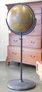 Rand McNally & Co. 16" Simplified & Indexed Physical - Political Globe, 50"h, on Stand, C.1920.: Rand McNally & Co. 16" Simplified & Indexed Physical - Political Globe, 50"h, on Stand, C.1920.
