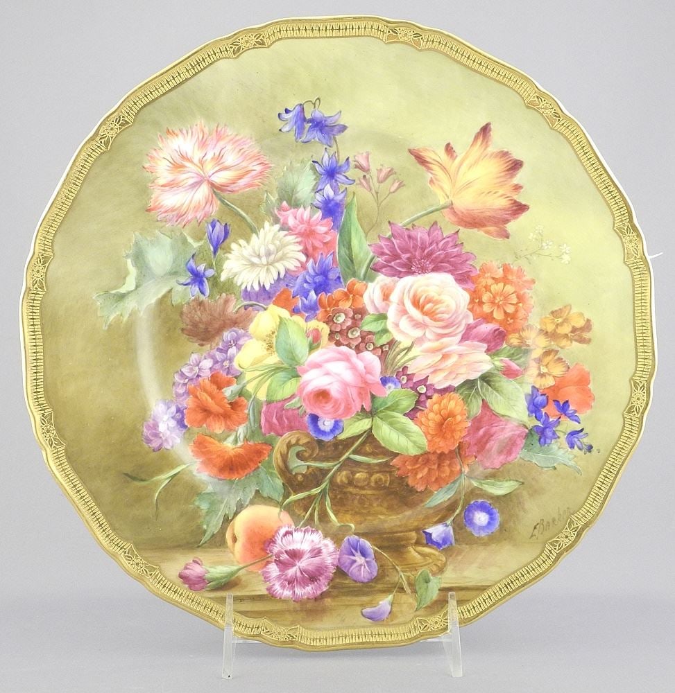 Royal Worcester Cabinet Dish signed E. Barker, 10 1/2"d. (1 of 9)