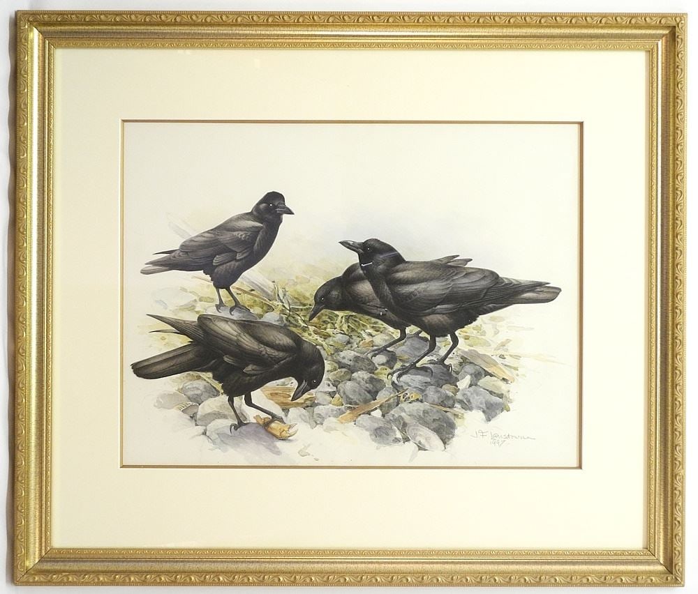 Watercolour signed J. F. (James Fenwick) Lansdowne 1997, 18" x 24", "Northwest Crows". (1 of 10)
