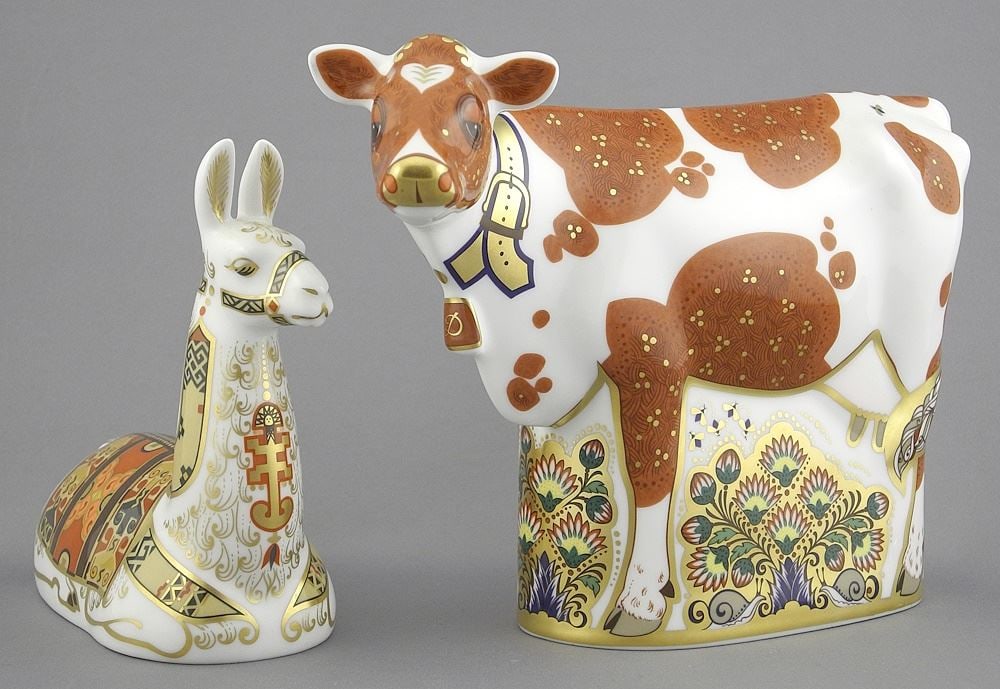 Royal Crown Derby "Daisy Cow" (6 3/4") & "Llama" Paperweights.: Royal Crown Derby "Daisy Cow" (6 3/4") & "Llama" Paperweights.