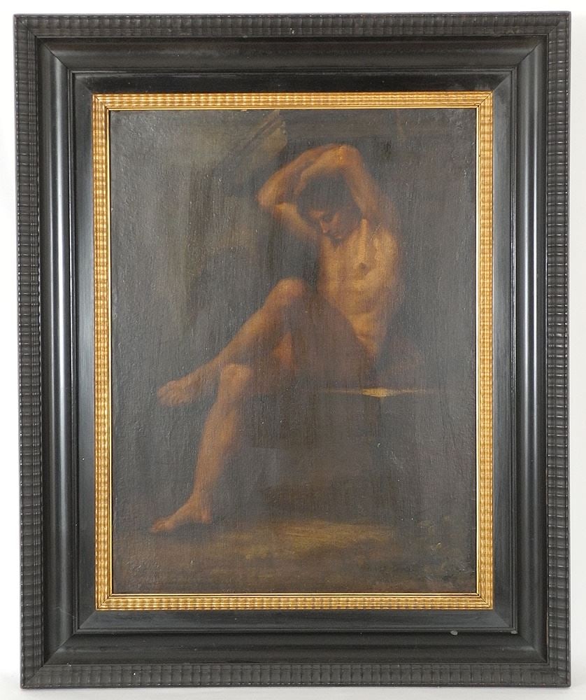 Oil on Canvas Attributed to Gyula Von Benczur, 25 3/8" x 19 1/4", "Classical Male Form". (1 of 9)