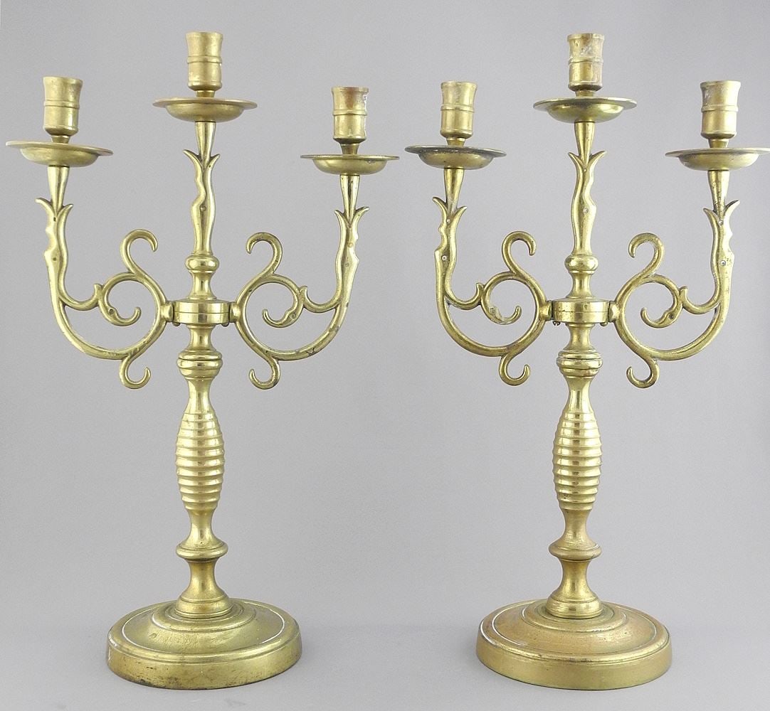 Pair of Georgian Brass Swan Candelabra, 16 3/4" x 9 1/2" x 5 1/4 ". (1 of 8)