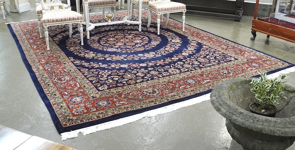 Hand Knotted Persian Wool Area Rug, Blue Circular Field, 12'6" x 9'4". (1 of 7)