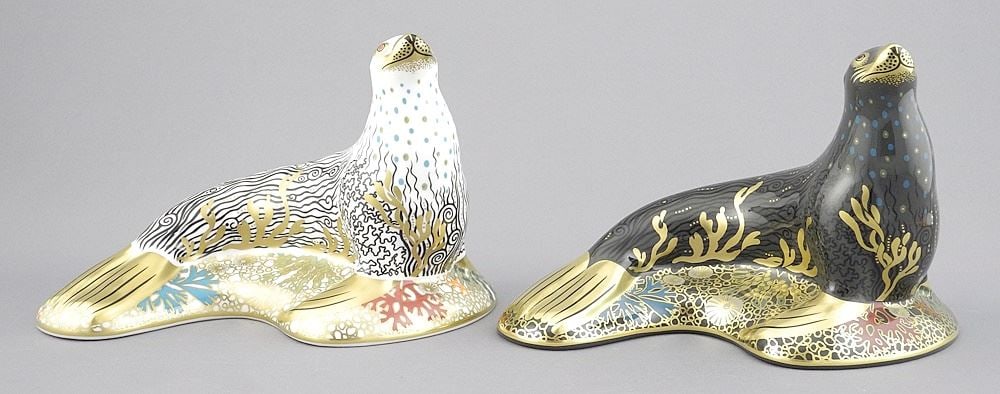 2 "Sea Lion" Royal Crown Derby Paperweights, 4 3/4"h. (1 of 4)