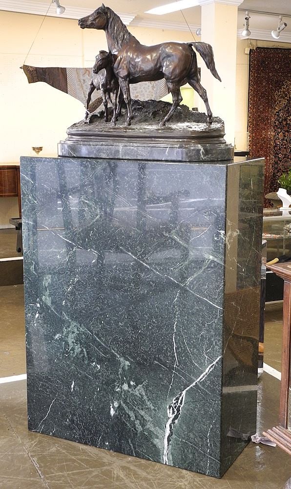 Bronze Sculpture signed P.J. (Pierre Jules) Mene 1868, 19 1/2" x 25" x 10 3/4", "Horse & Foal". (1 of 7)