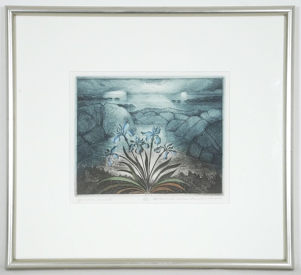 Coloured Etching signed David Blackwood 2000, 8 5/8" x 10 1/2", "June Visit" #73/75. (1 of 4)