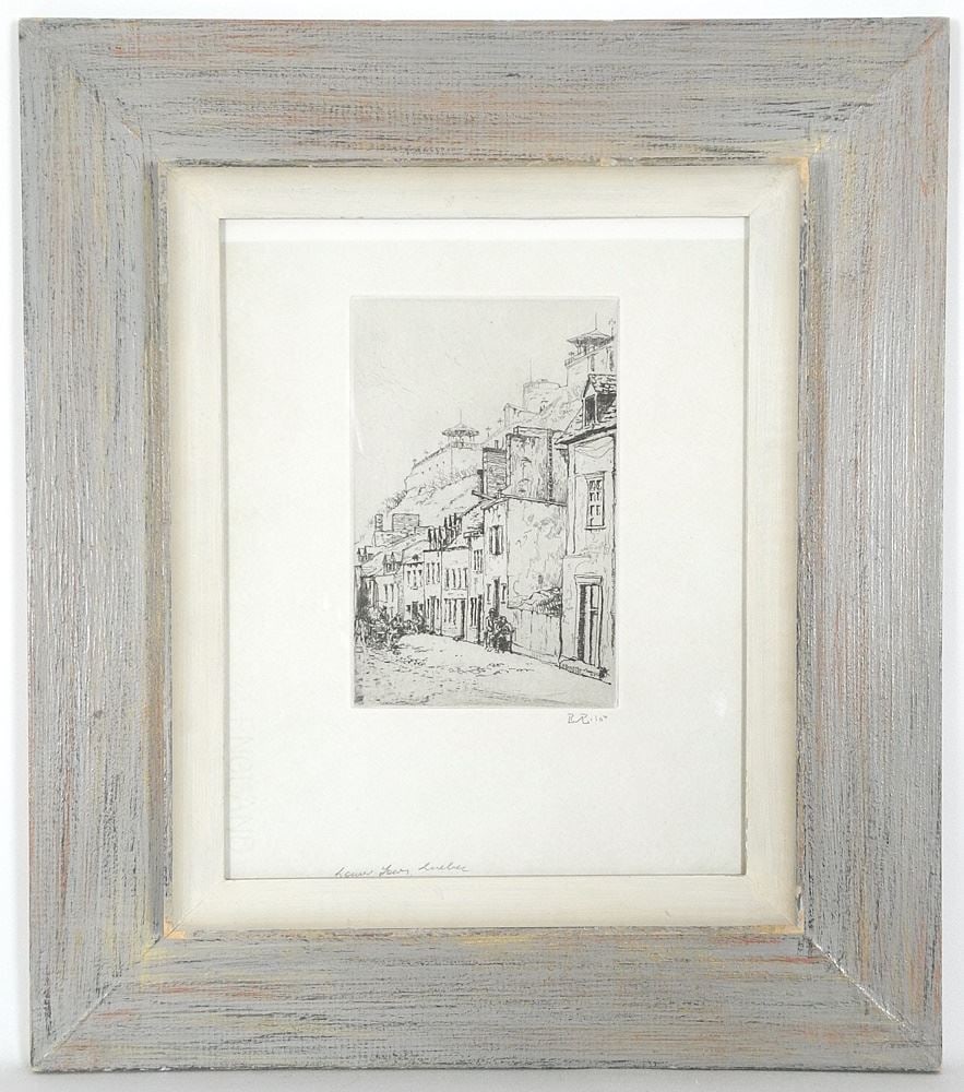 Etching signed R.W. (Robert Wakeham) Pilot Plate, 6 3/8" x 4 1/4", "Lower Town Quebec". (1 of 5)