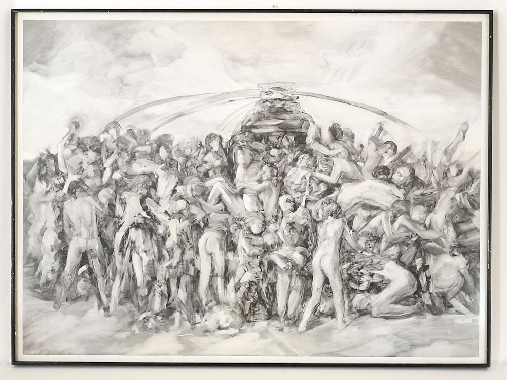 Graphite on Polystyrene signed Howarth 2001, 28" x 38 1/4", "Helicopter 2".: Graphite on Polystyrene signed Howarth 2001, 28" x 38 1/4", "Helicopter 2".