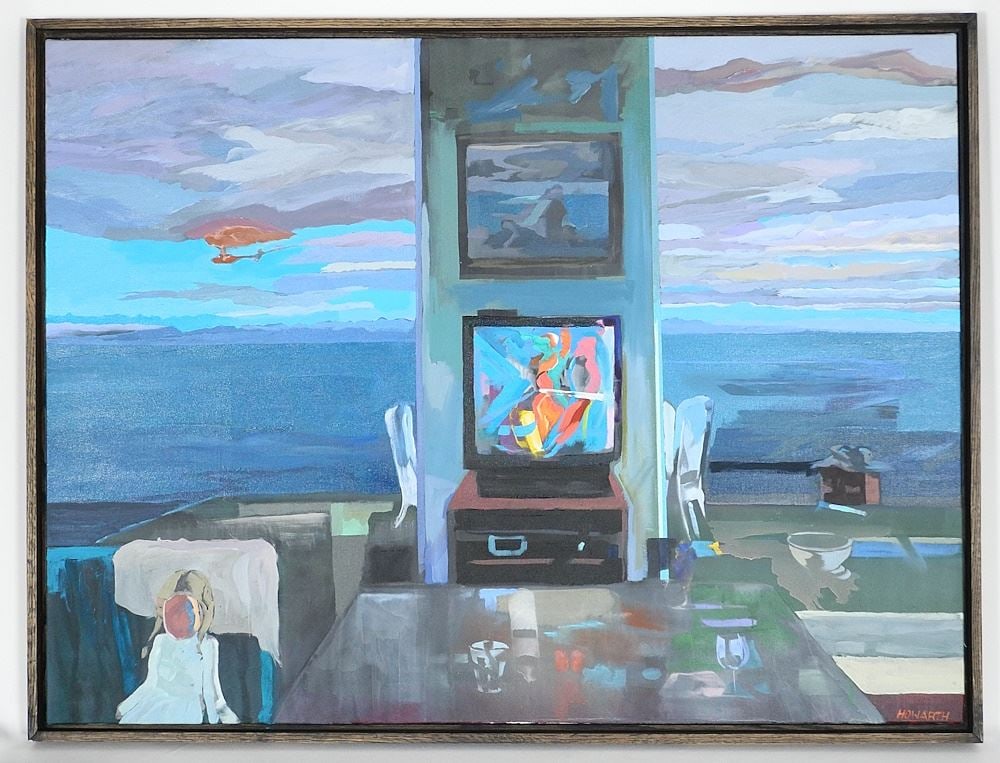 Oil on Canvas signed Howarth, 30" x 40", "TV Room Overlooking Bay". (1 of 4)