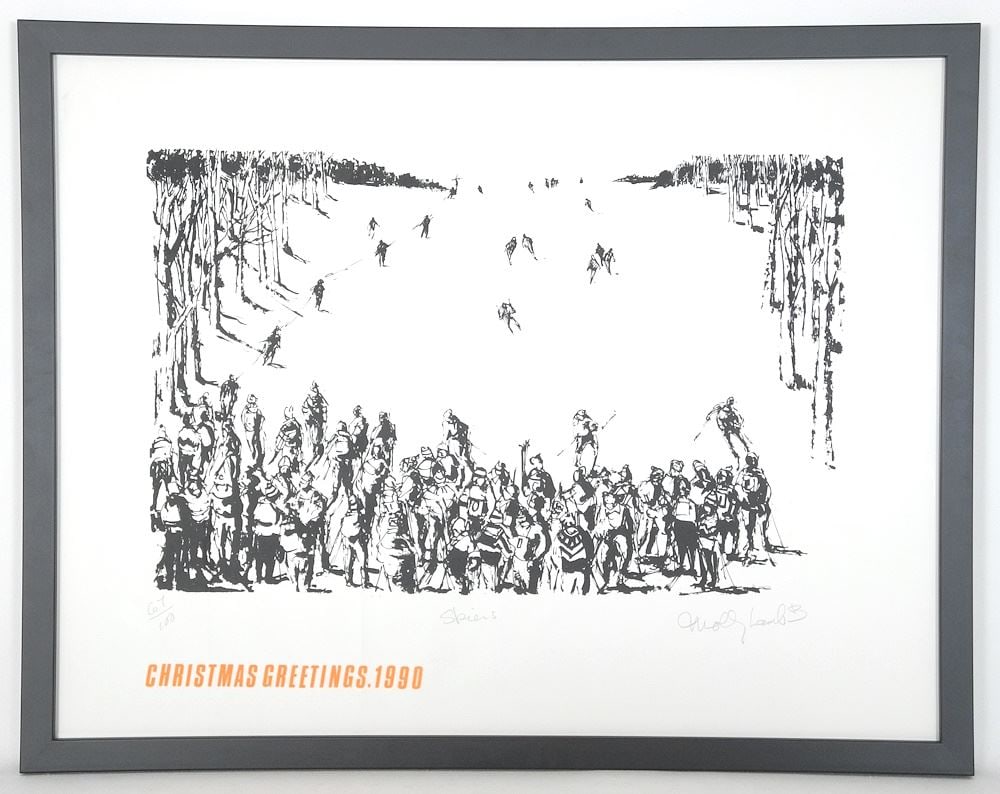 Lithograph signed Molly Lamb B. (Bobak), 16 1/2" x 21 1/2", "Skiers" #67/100. (1 of 5)