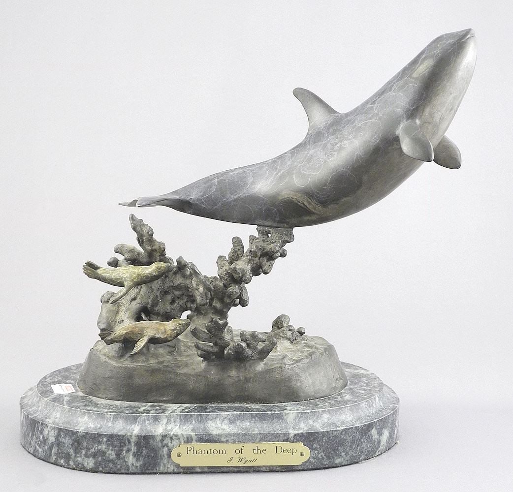 Bronze Sculpture signed J. Wyatt, 9 1/2" x 10 1/2", "Phantom of the Deep" #166/950. (1 of 6)