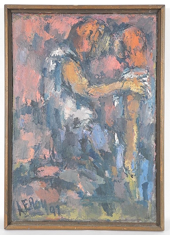 Oil on Canvas Mounted Board signed LeRoy (Jensen)'91, 21" x 14 3/4" , 'Figurative/For Bernie.. (1 of 5)