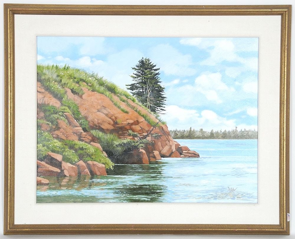 Oil on Canvas signed (Henry) Purdy (RCA), 18" x 24", "Basin Head Reflection, P.E.I".: Oil on Canvas signed (Henry) Purdy (RCA), 18" x 24", "Basin Head Reflection, P.E.I".