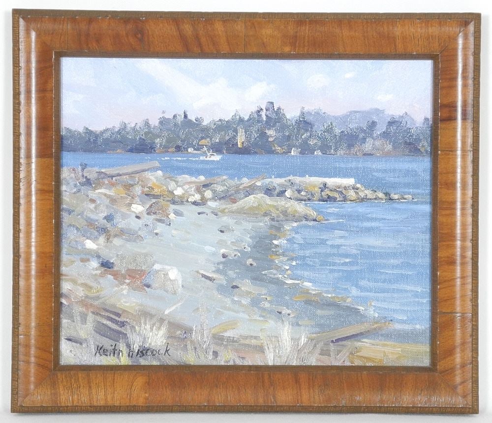 Oil on Board signed Keith Hiscock, 9 1/2" x 11 1/2", "Esquimalt Harbour , 2008".: Oil on Board signed Keith Hiscock, 9 1/2" x 11 1/2", "Esquimalt Harbour , 2008".