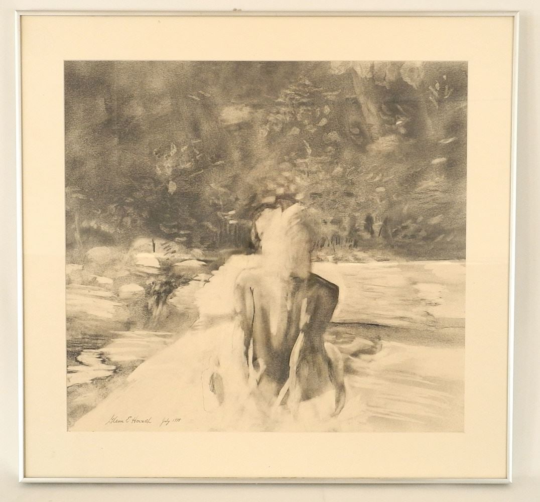 Graphite on Paper signed Glenn E Howarth July 1978, 21 7/8" x 23 5/8" , "Sunbather". (1 of 4)