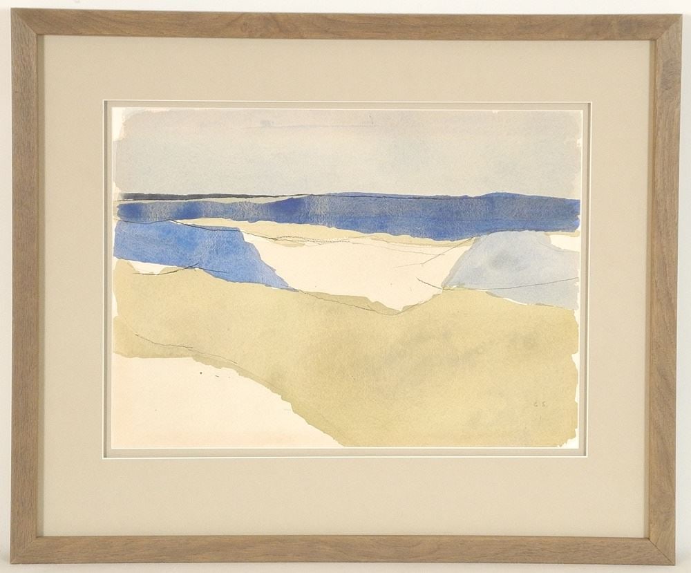 Drawing with Watercolour Monogrammed GS (Gordon Appelbe Smith), 11" x 15 1/8", "Blue Landscape". (1 of 4)