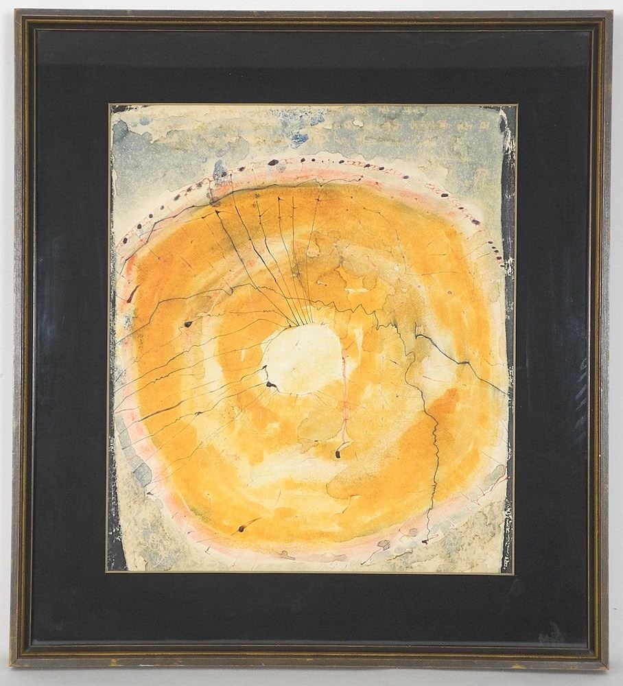 Ink & Watercolour on Paper Attributed to Arnold Burrel, 15" x 13", "Retinal Orange". (1 of 3)