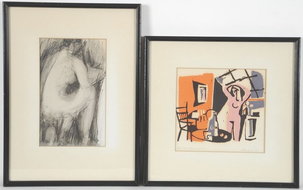 Handprint & Drawing signed H. Siebner'55 Monogrammed, 7" x 7 1/2" & 9" x 5 3/8", "Nudes". (1 of 8)