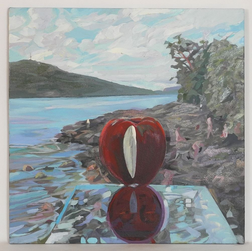 Unsigned Oil on Canvas, 24" x 24", "Apple on the Coastal Shore". (1 of 3)