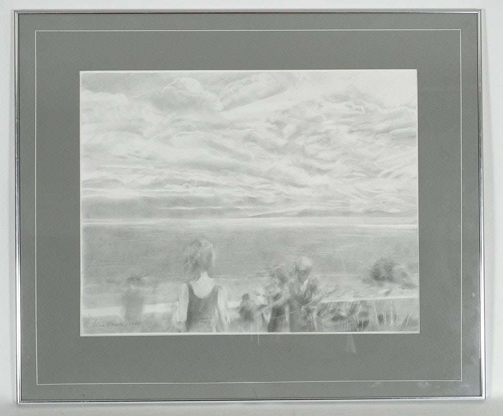 Graphite on Paper signed Glenn Howarth 1997, 17 1/2" x 22 1/2", "Beach Goers Overlooking.. (1 of 4)