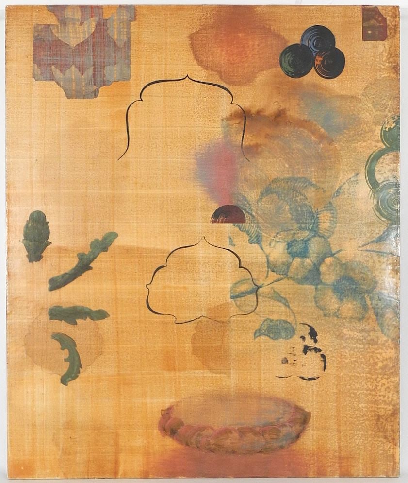 Wax Encaustic on Linen, 48" x 40", signed T.(Timothy) McDowell Verso, "Red Bloom". (1 of 5)