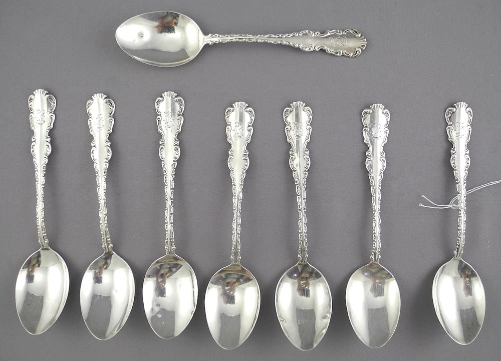 Set of 8 Sterling Silver Teaspoons, Approximately 107g. (1 of 2)