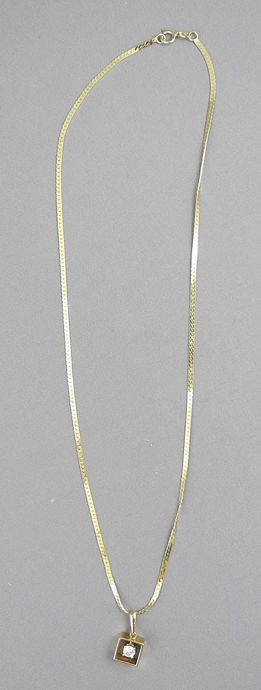 14k (marked) Yellow & White Gold & Diamond Pendant on 14K Chain, 15"L, 4.1g. (1 of 2)