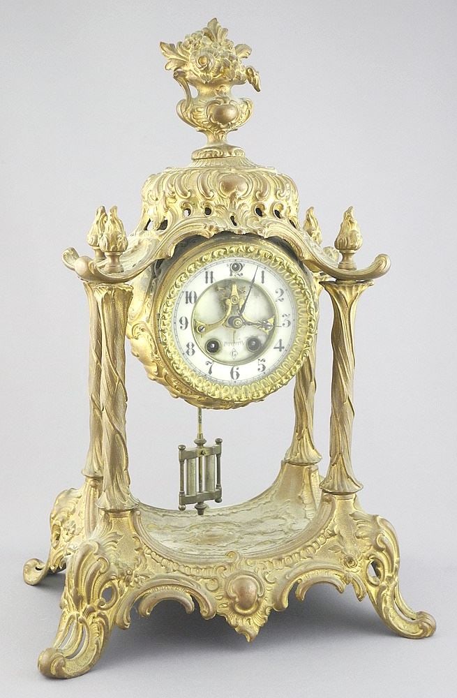 Gilbert Clock Co. Louis XV-Style Mantle Clock, Cast Zinc Case, 16" x 10 1/2" x 7 1/8". (1 of 7)