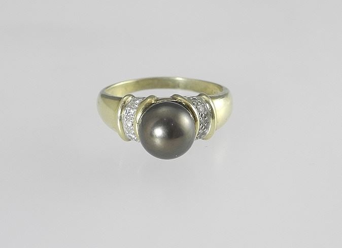 14K Yellow Gold Black Pearl Ring, 5.68g, Size 9 1/4. (1 of 5)