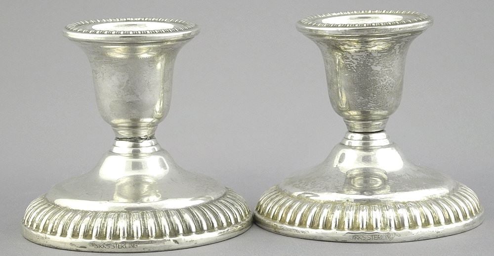 Pair of Birks Sterling Silver (marked) Candlesticks, 3"h, Weighted 511g. (1 of 3)