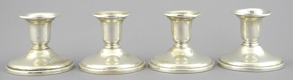 4 Birks Sterling Silver Candlesticks with Weighted Bases, 2 1/4"h, TW 244g (dents noted). (1 of 3)