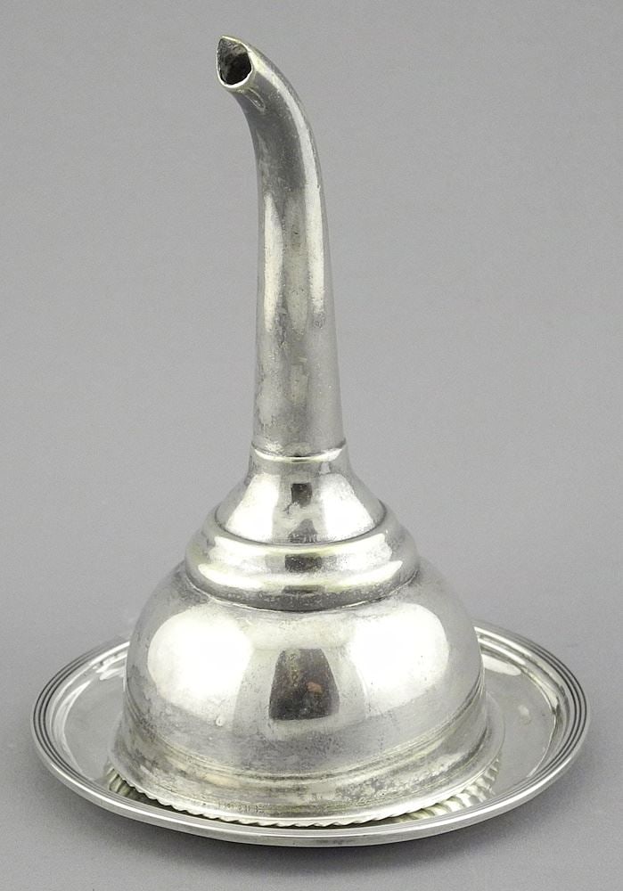Georgian Silver Domed Coaster (3 7/8" diam., 43g) & Plated Funnel, 5" L. (1 of 5)