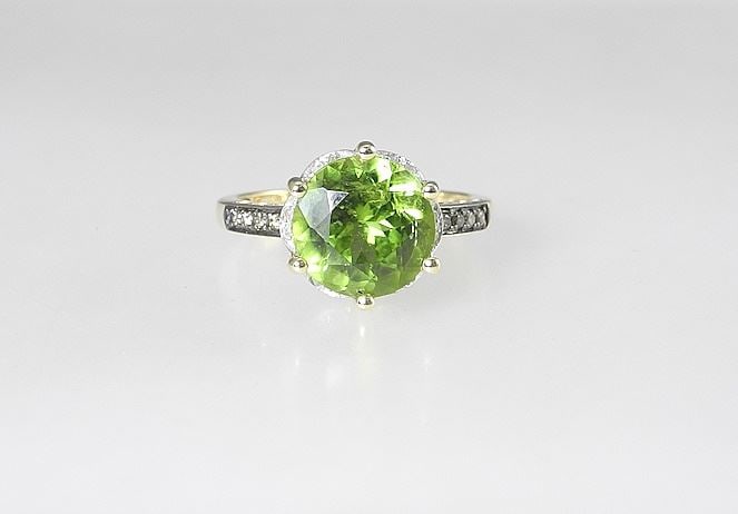 14K (marked) Yellow Gold Peridot & Champagne Diamond, Size 7 1/4, 3.45g / Diamond Designer Ring, 5 (1 of 5)