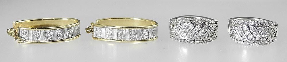 2 Pair of 10K (marked) Yellow & White Gold Earrings, TW 6.97g.: 2 Pair of 10K (marked) Yellow & White Gold Earrings, TW 6.97g.