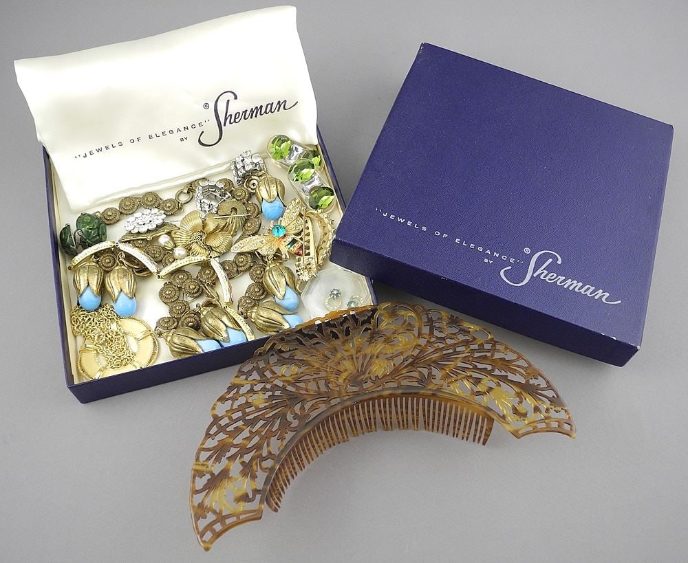 Collection of Costume Jewelry Including Mariam Haskell in Sherman Box. (1 of 2)
