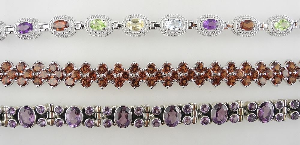 3 Sterling Silver (marked 925) & Semi-Precious Stone Bracelets, 7 1/2 " - 8 1/4"L, 66.6g. (1 of 3)