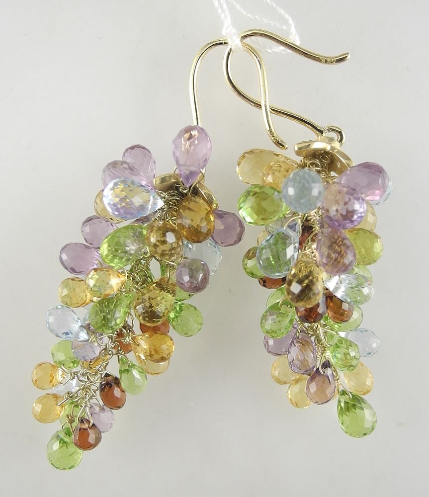 Pair of 14K (marked) Yellow Gold Diamond & Semi-Precious Stone Earrings 9.85g.: Pair of 14K (marked) Yellow Gold Diamond & Semi-Precious Stone Earrings 9.85g.