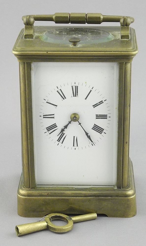 Aigutles French Brass Repeating Carriage Clock, 4 7/8"h (as is). (1 of 3)