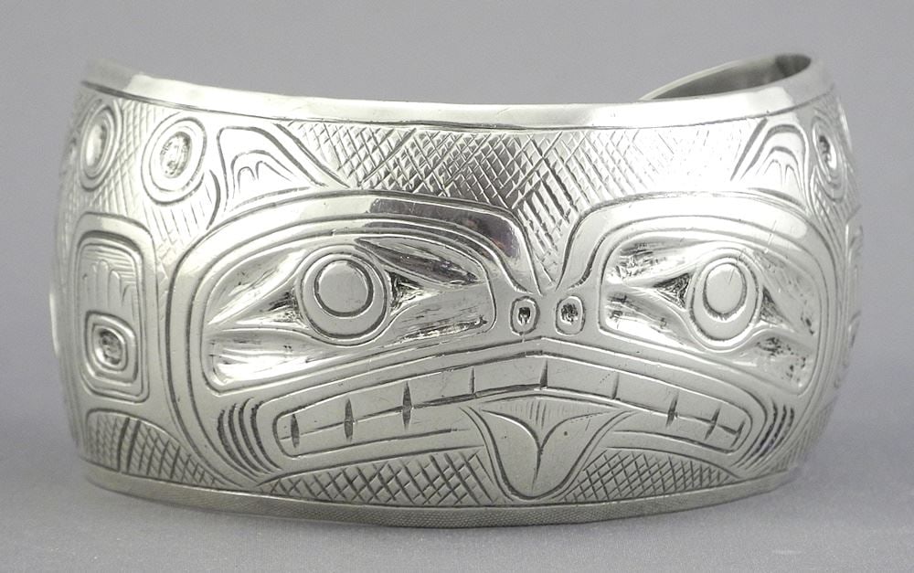 Kwagiulth Silver Bracelet signed L. (Lloyd) Wadhams, 2 7/8"w, 55.6g. (1 of 4)
