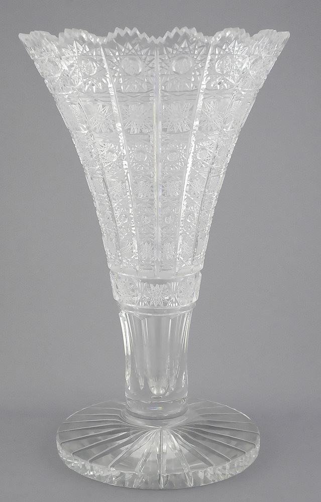 Brilliant-Style Cut Crystal Vase, Acid Etched BJ Mark to Base, 12"h. (1 of 3)